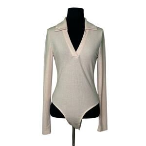 Shein beige long sleeves knit bodysuit size Small